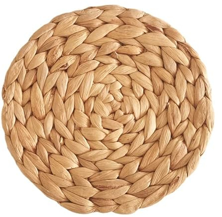 suxuMhao Juego de 2 manteles individuales redondos (diámetro: 34,3 cm), manteles individuales tejidos de paja de jacinto de agua para mesa de comedor, resistentes al calor, antideslizantes, hechos a