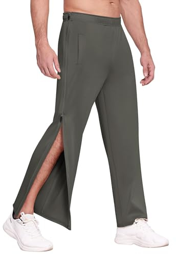 PINSPARK Reha - Pantalones deportivos para hombre con cremallera completa, transpirables, color gris, talla L