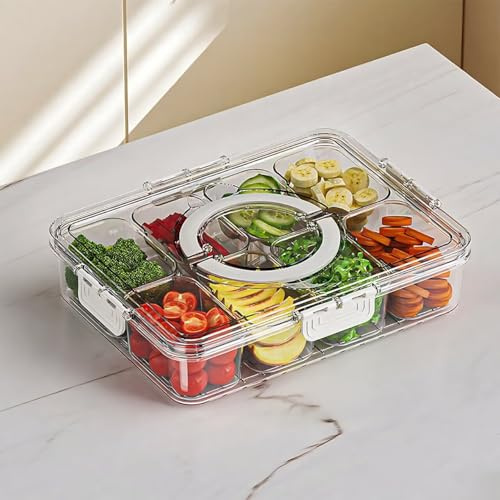 Bezugetop Snackbox mit 8 Fächern, Snackteller mit Deckel und Griff, Tragbar Snackbox Organizer für Süßigkeiten Obst Keksen Dessert Gemüse Nüsse