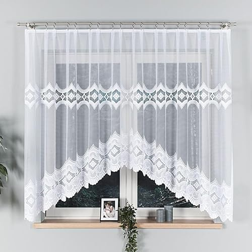 Gardinen Vorhangen Weiß Jacquard 300x160 cm (BxH) Arvi Bogen Gardine Kurze Fensterdekoration Zum Aufhängen Mit Clips