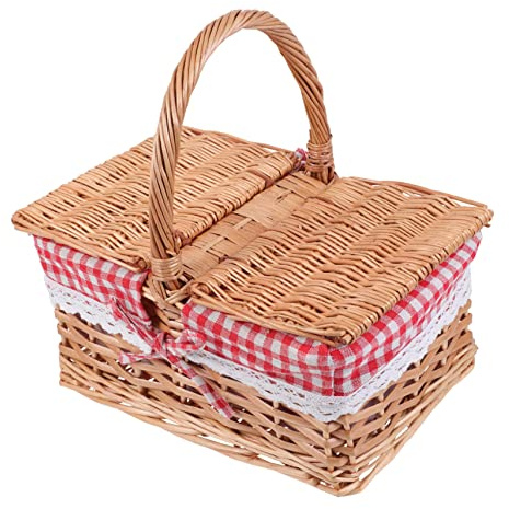 HIAKDOFT Leichter Tragbarer Outdoor Picknickkorb mit Deckel und Griff Kleiner Weidenkorb Vielseitig als Aufbewahrungskorb für Küche Party und Ausflug Geeignet