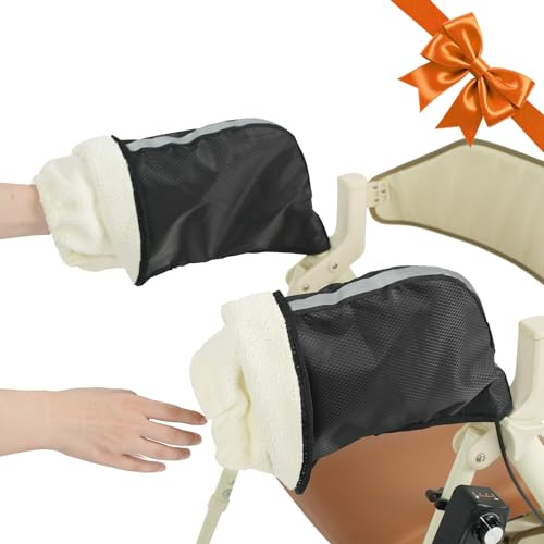 VOCIC Rollator Handschuhe OT01, 360° Windschutz, doppelte Wärme mit Fleece, Regen-und schneesicher, Ideal als Zubehör für Rollator, Rollstuhl, Fahrrad, Winterhandwärmer für Damen & Herren, schwarz