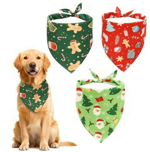ARYIMYDP 3 Pezzi Bandana Natale per Cane, Foulard Natalizio Regolabile per Cani di Tutte le Taglie, Morbido e Comfortevole, Per Feste e Foto di Natale