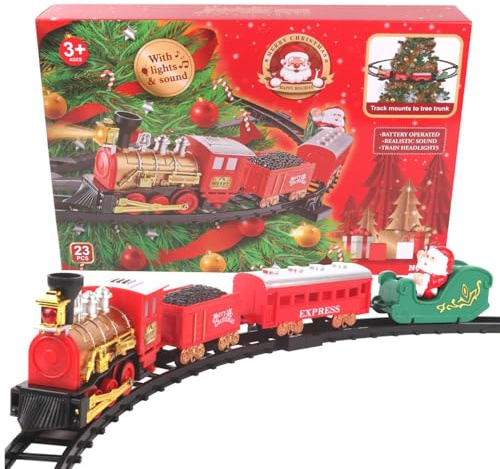 Genikeer Tren para árbol de Navidad, de Pista con Sonido Ligero, Juego de Tren Alrededor de Decoraciones de árbol de Navidad, para Sala de Estar, Dormitorio, Sala de Juegos, Chimenea, Mantel