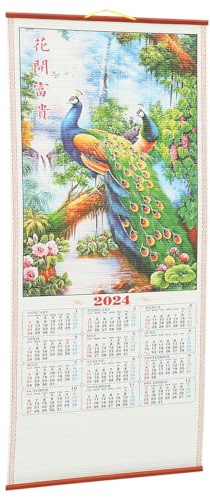 ABOOFAN Calendrier Mural Chinois à Suspendre 2024 Année du Dragon Papier Épais Calendrier Traditionnel Annuel Fêtes Chinoises Décoration Salon Bureau