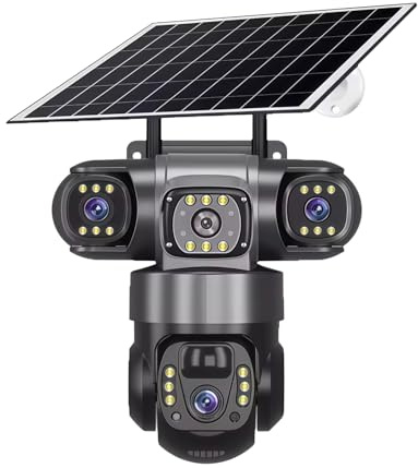 Tosuny 4K Solar Überwachungskamera, Kabellos, für den Außenbereich, 360° PTZ Kamera für die Sicherheit zu Hause, Dreifachobjektiv, 10 facher Zoom, PIR Bewegungserkennung, 2 Wege