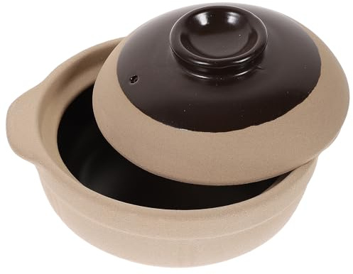 VICASKY Casseruola in Argilla Senza Smalto per Uso Domestico Pentola in Terracotta Resistente al Calore con Doppia Presa per Zuppe Stufati e Riso Facile da Pulire