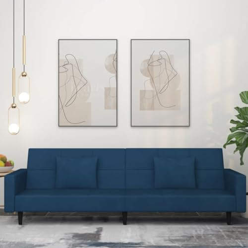 Mandloder Schlafsofa 2-Sitzer, Blau Samtstoff, Ausziehbar mit 2 Kissen, Modernes Design, 220 cm Breite, Komfortabel für Wohnzimmer & Gästezimmer, Vielseitig einsetzbar