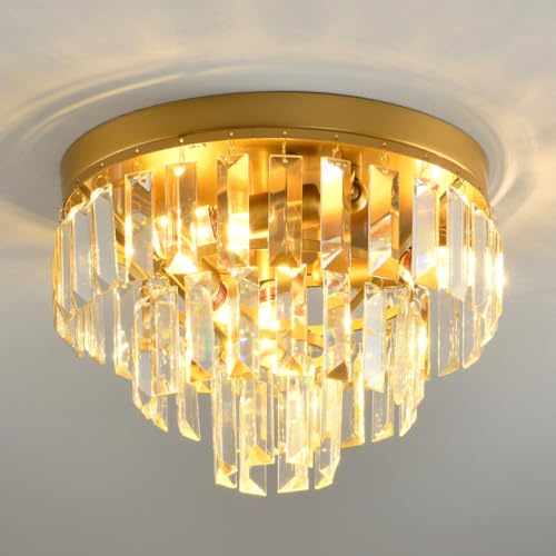 Moderne Kristall Deckenleuchte Kristall Kronleuchter Rund Klar Kristall Pendelleuchte Deckenlampe Schlafzimmer Kristall Lampe Einstellbar E14×4 Für Flur Balkon Küche Wohnzimmer Dekorative Ø30cm