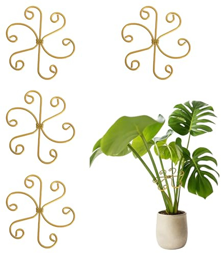 Support pour Plantes en métal doré Lotus Lot de 4 Tuteurs pour Plantes grimpantes en Pot Supports décoratifs pour Plantes en Pot Support Robuste pour Jardin Balcon et Pots d'intérieur