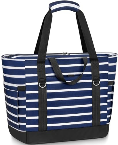 LUROON Strandtasche XXL Familie mit Reißverschluss, Groß Strandtasche mit Kühltasche Wasserdicht Sanddicht, Badetasche Shopper Tasche Damen, Faltbar Beach Tote Bag für Strand Picknick Reisen