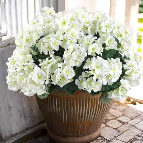 6 Pcs Artificial Geranium Flowers for Outdoors Geranium Silk Red Flower Outdoor UV Resistant Garden Plants Faux Flowers for Christmas Home Kitchen Table Centerpieces Decor