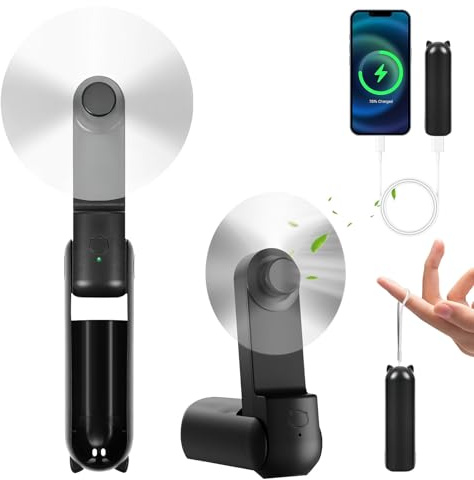 FainFun Ventilador Portatil Usb, 270° Plegable con CordóN, Ventoinha Portatil, Ligero, Ventilador de Mano, Adecuado para Viajes, Maquillaje, Conciertos, Camping (Negro)