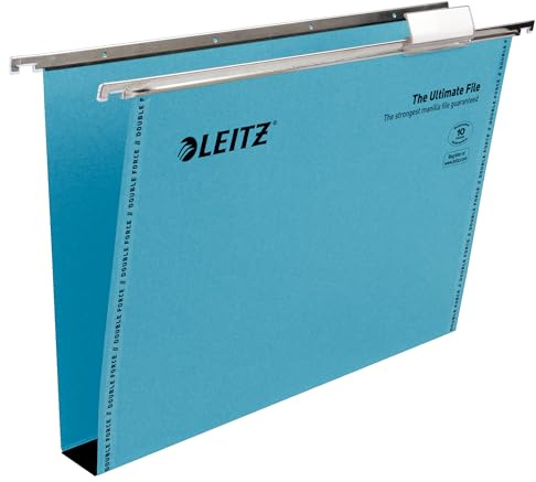 Leitz Ultimate Clenched Bar Suspension File, Foolscap, Squared Base, Pack of 50, Tabs Included, Blue, Ultimate Range, 17450035