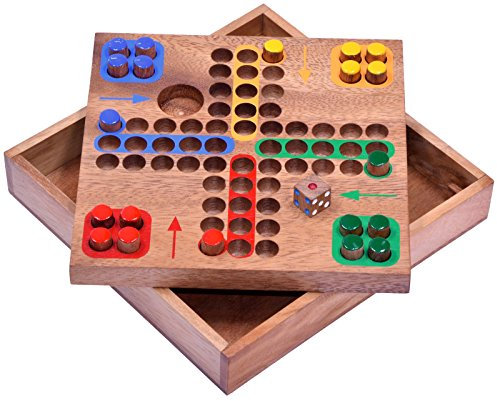 LOGOPLAY Ludo - Kleines REISESPIEL 16 x 16 cm - Würfelspiel - Gesellschaftsspiel - Familienspiel - Brettspiel aus Holz mit Steckern