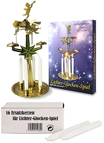 OLShop AG Lichter-Glocken-Spiel Pyramide mit 4 Kerzen inkl. 1 Pack Ersatzkerzen
