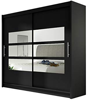 London III Armoire moderne à portes coulissantes avec miroir 180 x 215 x 58 cm Noir