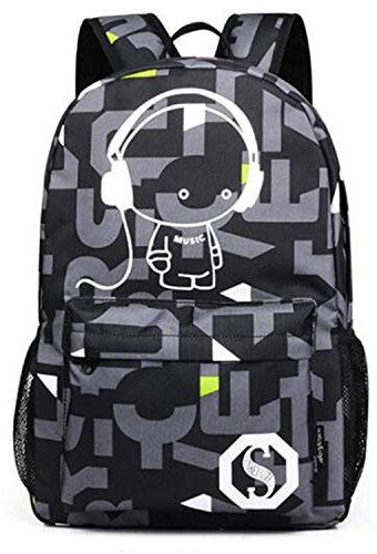 MYMM Mochila Luminosa Casual, Noctilucencia Colorida bolsa de ordenador portátil de lona, ​​Bolsa de hombro, Escuela Mochila linda, bolsa de lona, ​​bolsa de trabajo, bolsa casual (Letras negras)