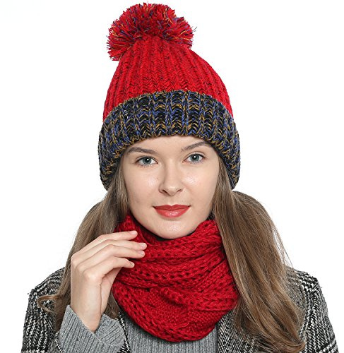DonDon Damen Wintermütze Strickmütze gefüttert warm und weich mit Bommel in tollen Farben