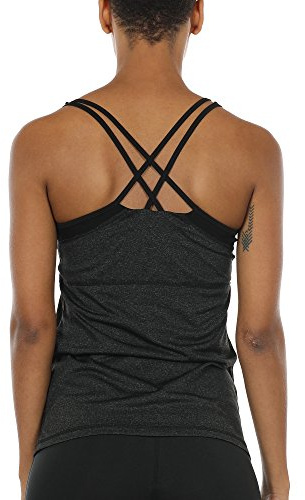 icyzone Damen 2 in 1 Sport Yoga Tops mit BH - Gym Shirts Fitness Trainings Tank Top