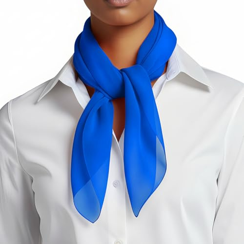 Basic Sense Lightweight Chiffon Square Scarf for Women Retro Neckerchief Bandana & Hair Tie, Royal Blue