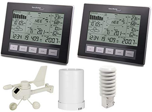 Technoline Profi Funk Wetterstation WS 2816 Plus mit 2 Displays, Windmesser, Regenmesser, Thermo-Hygrosender, PC Auswertung (schwarz mit Batterien)