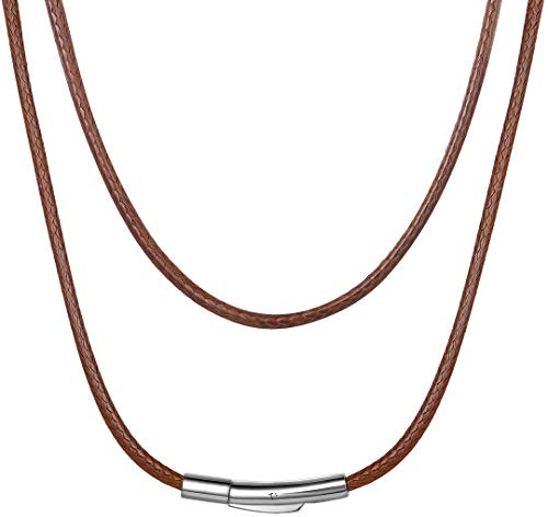 ChainsHouse Collana Uomo in Pelle Impermeabile Sintetica, 2/3MM Cordino per Collane Cuoio Nero/Marrone con Chiusura Magnetica, Collana Caucciu Uomo Donna Corda di Cera 41-76CM per Pendenti