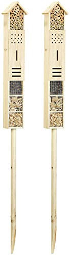 Royal Gardineer Holz-Insektenhotel: 2er-Set Insektenhotels Flip mit Erdspieß, 160 cm (auf Holzstab, zum Aufstellen, Insektenschutz)