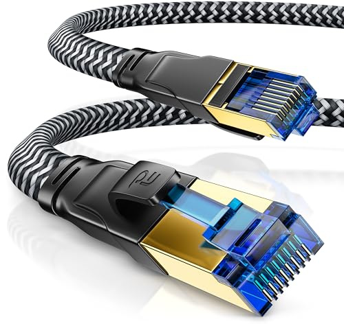 CSL - 1m CAT 8 Netzwerkkabel Flach und Dünn - Lan Kabel für 40 Gigabit High Speed, Internetkabel, Flachbandkabel, Verlegekabel - 40 Gbps Cat.8 RJ45 Kabel für Switch Router Modem PC, 1 Meter Schwarz