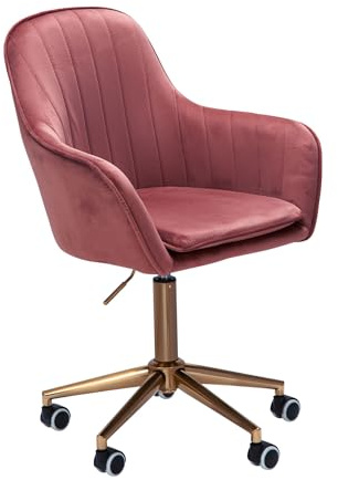 AMSTYLE Schreibtischstuhl Samt Rosa mit Rollen, Drehstuhl 120 kg | Schalenstuhl kompakt höhenverstellbar, Arbeitsstuhl gepolstert mit Lehne, Bürostuhl für Homeoffice und Jugendzimmer