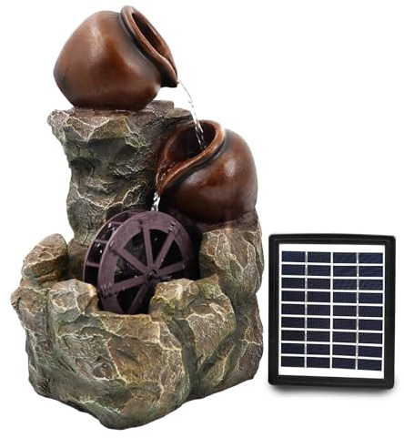 GEEZY Solar Water Features for the Garden – Outdoor Cartwheel Fountain with LED Lights – Solar Powered, Self-Contained – Easy Setup, Cascading & Tranquil – Ideal for Garden, Patio & Balcony Decor