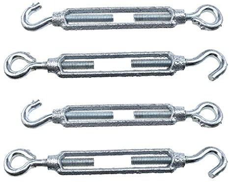 Hao Pro M6 Hook to Eye Turnbuckles Stainless Steel Solid Tighten Clothesline Wire Rope Tidy Wall Easy Add Tension Welded Well for Leveling Plants Light Sunshade Sail Deck Patio 4pcs