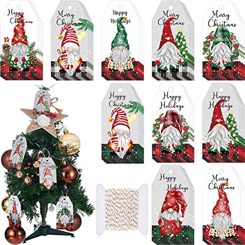 Zonon Weihnachts-Geschenkanhänger mit Schnur, 10 Stile, Papier, Weihnachtsgeschenke, Geschenkanhänger für Geschenke, Namen, hängende Ornamente, Verpackung, Weihnachtsbaum-Dekoration (Weihnachtswichtel