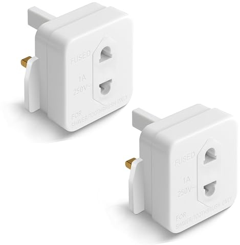 Desiretech - EU Travel Adaptor - 2 Pack - UK 3 Pin to EU 2 Pin Plug - 16A, 250V - Compact & Portable - CE Certified, Safe, Heat-Resistant - Travel Accessory for European Trips - White