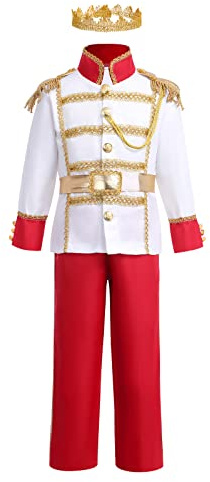 IDOPIP Costume de prince charmant pour enfants et garçons - Costume de prince royal médiéval pour Halloween, carnaval, Noël, fête d'anniversaire, costumade, costume de prince avec accessoires, rouge,