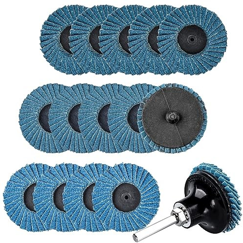Mesee 15 Pieces Flap Grinding Disc Kit, 50mm/2 Inch Quick Change Roll Lock Flap Sanding Wheels with Disc Pad Holder 40Grit 60Grit 80Grit Grinder Abrasive Discs for Surface Conditioning Rust Removal