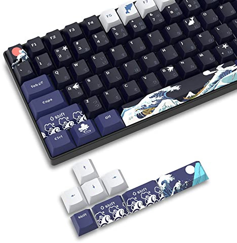 XVX PBT-Tastenkappen, 132 Tasten, Great Wave Off Kanagawa Japanisches Tastatur-Set, 5 Side Dye-Sub Custom Keycaps, Cherry Profile für Cherry/Gateron MX Switches