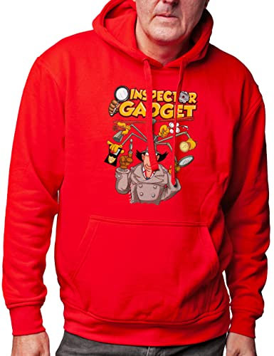 Camisetas EGB Sudadera Capucha Adulto/Niño Inspector Gadget Ochenteras 80´s Retro Comic Tallas Especiales (Rojo, M)