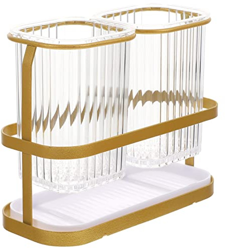 Zerodeko Support Mural Porte- avec Bac de Vidange Porte-Ustensiles Argenterie Étendoir pour Comptoir Évier Couverts Suspendu Porte-Ustensiles pour Fourchettes Doré