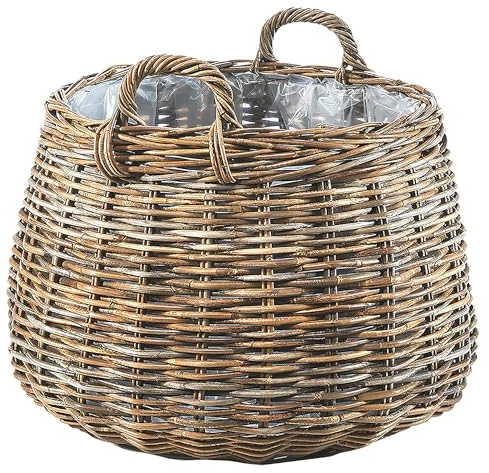Kobolo Pflanzkorb Pflanzkübel rund XXL mit Folie aus Rattan Grau