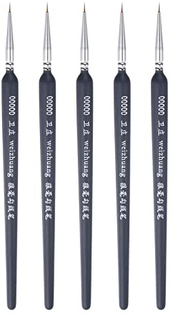 sourcing map Lot de 5 pinceaux de détail à pointe pointue de 3 mm de longueur de 178 mm de longueur en poils de nylon pour aquarelle, peinture à l'huile, acrylique (0000#), noir