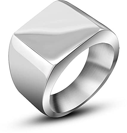 BCughia Silber Ring, E Boy Ringe Titan Stahl Quadratischer Siegelring aus Silber, Breite 12 mm Valentinstag Ring Geschenke Größe 65 (20.7)