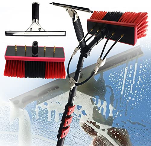 HNCXHX Kit Pulizia Pannelli Fotovoltaici Water Spazzolone Telescopico,per La Pulizia di Finestre,Pannelli Fotovoltaici E Solari,L'Angolo Regolabile,con Un Raschietto,7.2M/24FT