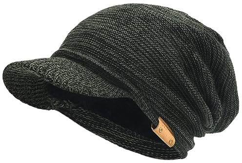 Herr dam tjock fleece fodrad stickad Newsboy keps slokande mössa med visir, grön/Svart, en storlek