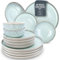 Steingut Geschirrset 12 Personen Ibiza 36 tlg. TESTSIEGER, Hochwertiges Mediterranes Steingut Geschirr Set, Schüssel- und Teller Set, Tafelservice 12 Personen, Geschirrsets Pure Living in Blau-Beige