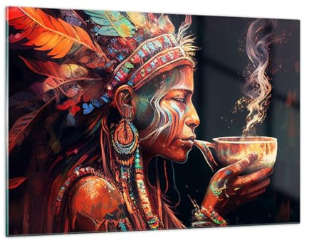 Deco Cadre Salon Chaman Indien Ayahuasca Moderne Impression sur Verre 120x80cm Image Tableau en Verre Decoration Murale Chambre Horizontal Art Grand XXL Tableaux Decoratifs Muraux GAA120x80-5744