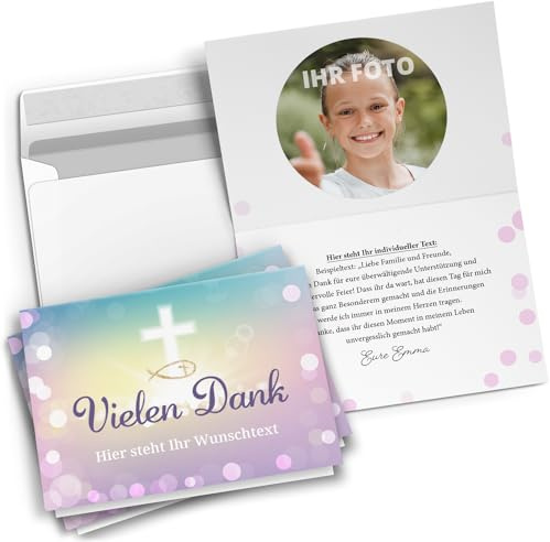 Einladungskarten Manufaktur Hamburg 10 personalisierte Dankeskarten mit Text und Foto - Danke Rosa - Dankeskarte Kommunion Konfirmation Taufe Hochzeit kirchlich mit Umschlägen