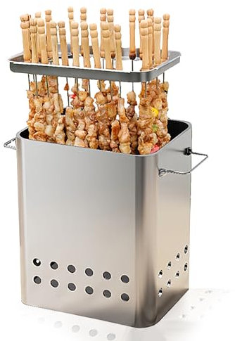 WLDOCA Griglia per Barbecue BBQ in Acciaio Inossidabile Fornello sospeso Barile di Carbone Griglia per Barbecue da Campeggio con 26 spiedini per Campeggio RV Picnic Garden,Argento,A