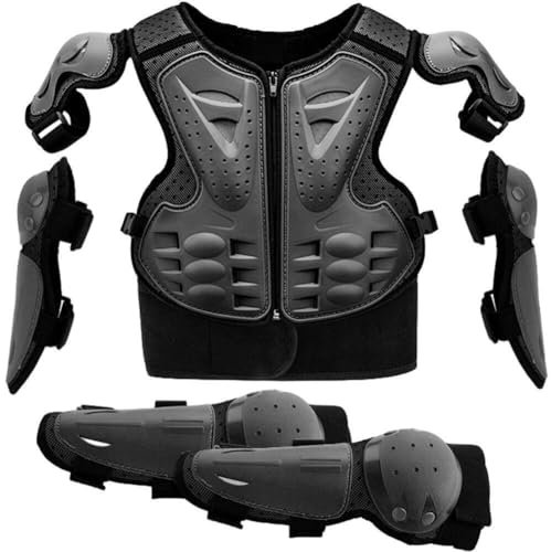 AMOYER Gilet per Armatura da Motociclista per equipaggiamento per Bici da Cross per Bambini con Ginocchiere e gomitiere Giacca con Armatura da Equitazione con Protezione per Il Torace per 6-13 Anni