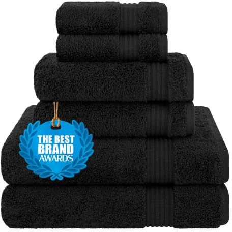 Cotton Paradise Schwarzes 6-teiliges Handtuch-Set, 100% Baumwolle, türkische Handtücher für Badezimmer, 2 Badetücher, 2 Handtücher, 2 Waschlappen, weiche Flauschige Badetücher